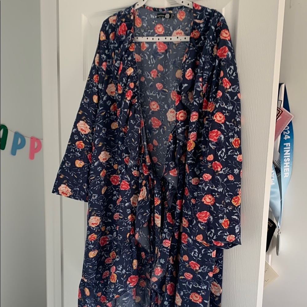 Floral Kimono Robe - Navy
